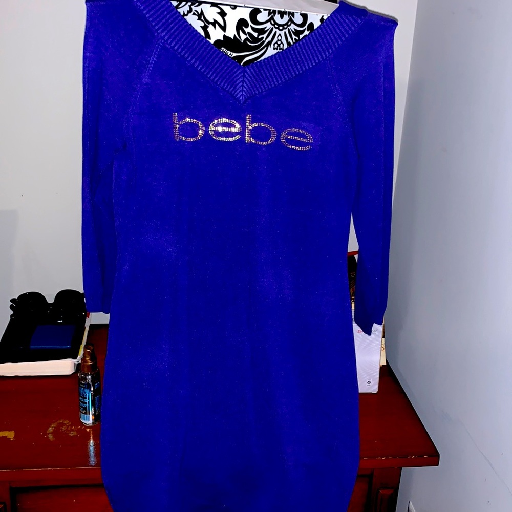 Med purple fitted sweater dress with rhinestones